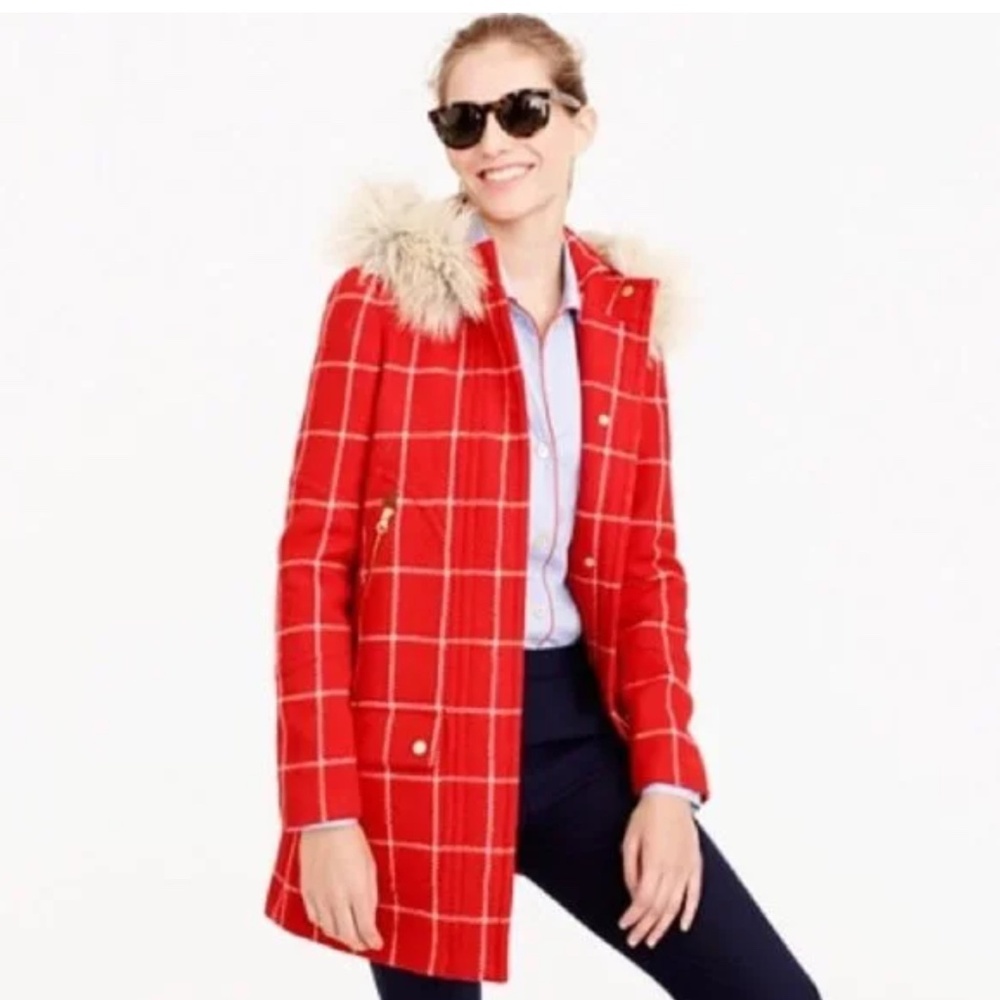 J Crew Chateau Red Plaid Parka SZ 00